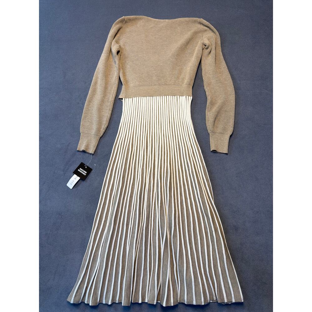 NWT Robbie Bee Rib Pleated Sweater Dress Tan/White Women’s Med - Picture 13 of 13
